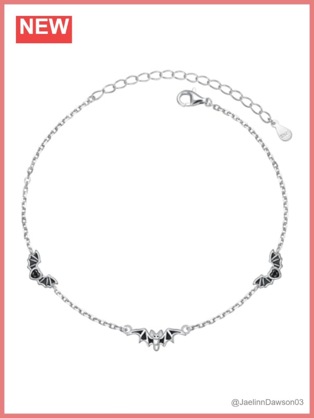 925 Sterling Silver Bat Charm Adjustable Bracelet